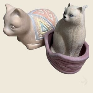 Ceramic Cat Figurine Pair Southwestern Folk Art Boho Decor